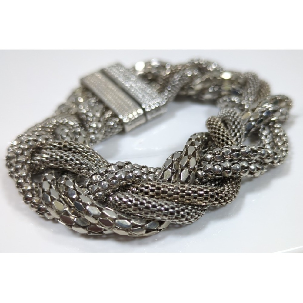 VTG‎ Tri-Mesh Snake Braided Silver Tone Bracelet Magnetic Clasp Six Strand